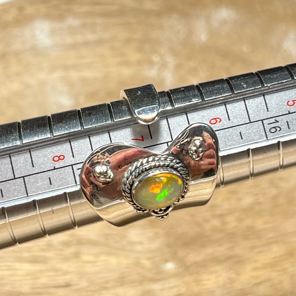 Ethiopian Opal 925 Sterling Silver Adjustable Open Ring - Picture 12 of 13